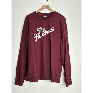 THE HUNDREDS T Shirt Long Sleeve men's 2XL burgundy Spell Out Crew Neck Maroon
